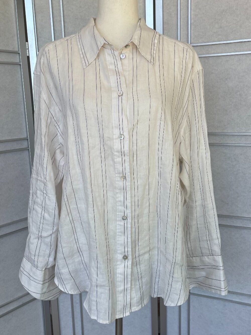 NWOT H&M White/Black Striped Linen Shirt sz L